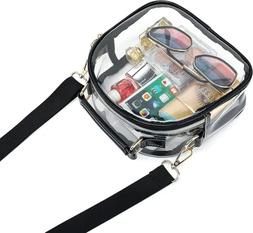 Vista 6 de Monederos transparentes para estadio de mujer, bonita bolsa transparente aprobada para estadios, bolso transparente con cremalleras arcoíris