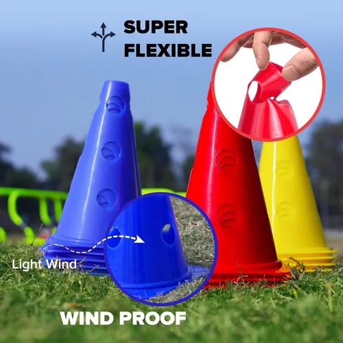 Vista 7 de GSi Hurdle Training Cones Multi Pack Sets Dual Purpose Agility Cones with Holes Ideal for Soccer, Kids, Dog, and Sports Training