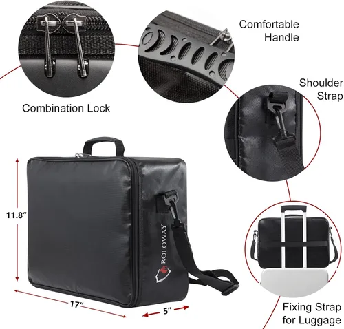 Vista 5 de ROLOWAY Bolsa ignífuga para documentos con cerradura (17 x 11.8 x 5 pulgadas), bolsa de almacenamiento para documentos importantes con organizadores