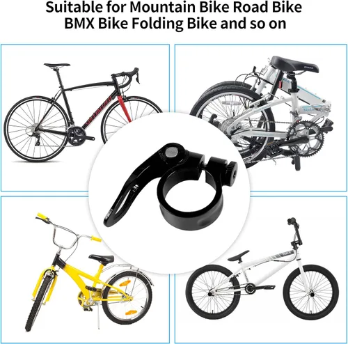 Vista 6 de NUWAB Abrazadera de poste de asiento de bicicleta premium, collar de tija de sillín de liberación rápida para bicicleta con aleación de aluminio