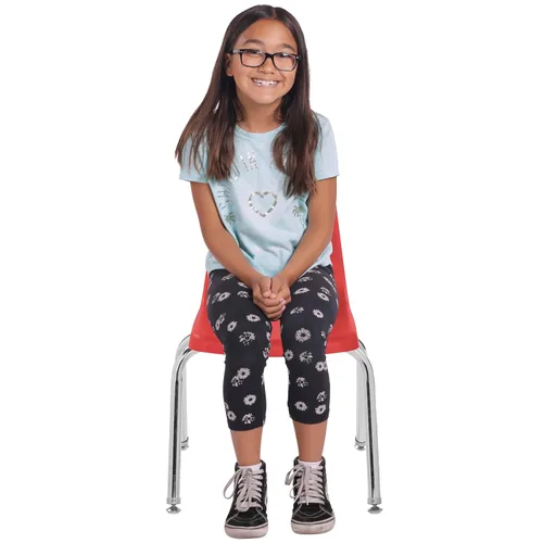 Vista 3 de FDP 13048-RD - Silla escolar apilable de 14 pulgadas, asiento apilable para estudiantes con patas de acero cromado y deslizadores giratorios