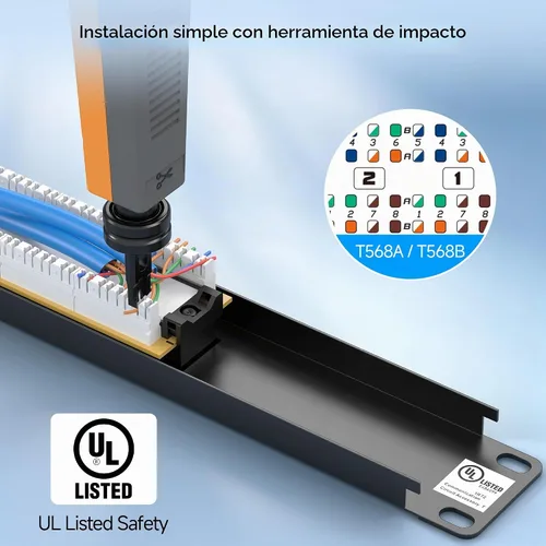 Vista 4 de Cable Matters [Listado UL] Panel de conexiones Cat6 de 12 puertos y 10 Gbps Montaje en Pared/Montaje en Rack, 19 pulgadas, 10Gb Ethernet RJ45
