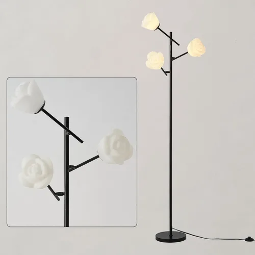 Vista 6 de Fiqevs Lámpara de pie de árbol para sala de estar, lámpara de pie de 3 cabezas con flores con pantalla ajustable, bombillas incluidas, lámpara