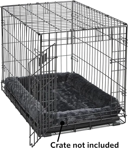Vista 3 de MidWest Homes for Pets QuietTime Cama para Perros – Borde de Piel Sintética Gris, Ultra-Suave y Lavable a Máquina, Se Adapta a Jaulas