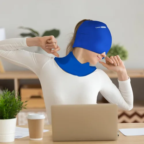 Vista 6 de ComfiTECH Cold Cap and Neck Ice Pack Wrap Gel Combo, paquete de cuidado para cabeza y cuello cervical, azul