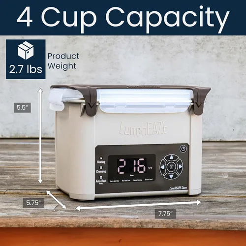 Vista 4 de LunchEAZE Core Gen 2 Lonchera Calentada y Eléctrica Sin Cable – Alimentada por Batería, Capacidad de 4 Tazas, 104°C, Calefacción Programada