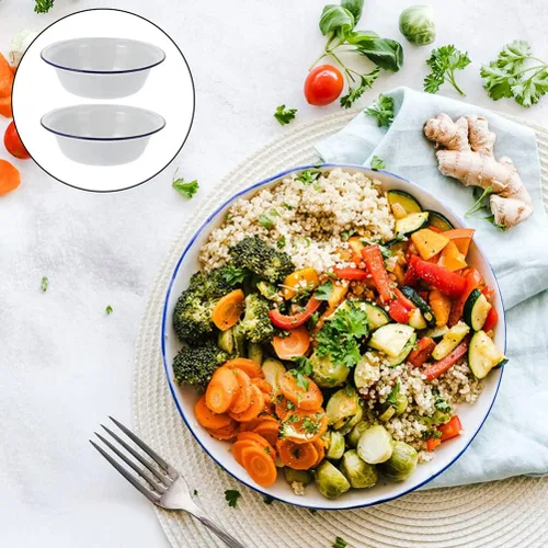 Vista 4 de Hemoton Cuenco esmaltado de 0.5 litros, 2 cuencos de ensalada de estilo vintage, cuencos apilables de esmalte, cuencos de cena esmaltados duraderos