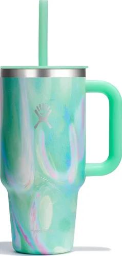Vista 88 de Hydro Flask Vaso de Viaje con Asa, Tapa y Pajita - Acero Inoxidable Aislado en 24 Oz Aloe