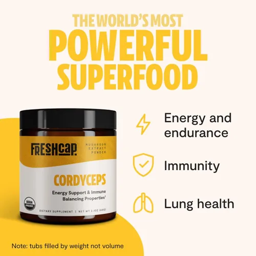 Vista 3 de FreshCap Mushrooms Paquete energético (polvo Cordyceps y polvo complejo de hongos definitivo)