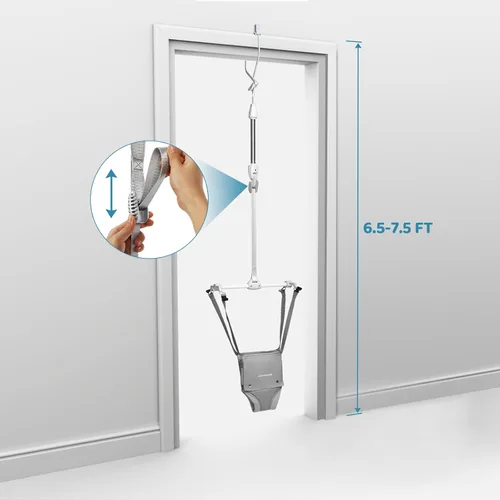 Vista 5 de Cowiewie Puente de puerta de bebé 2 en 1 con función de arnés para caminar para bebé, puente para bebé con abrazadera de puerta, correa ajustable