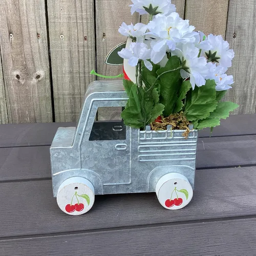 Vista 3 de AGD Summer Decor - Cherry Lime Theme Floral Galvanized Metal Truck Display