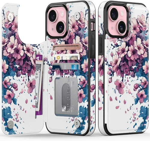 Vista 68 de FUNMIKO Funda tipo cartera para iPhone 15 con tarjetero + clip para efectivo, bloqueo RFID, protección contra caídas de grado militar y obras