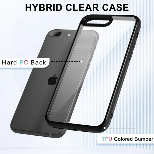 Vista 3 de para iPhone 8 Plus/ 7 Plus Funda Transparente, Funda Híbrida de Teléfono [Plástico Duro y Parachoques de Silicona Suave] Cubierta Protectora delgada