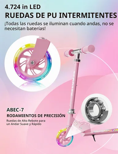 Vista 6 de 3+ Kids LED Foldable Pink Scooter, Adjustable Kick Scooter Boys Girls Birthday Gift