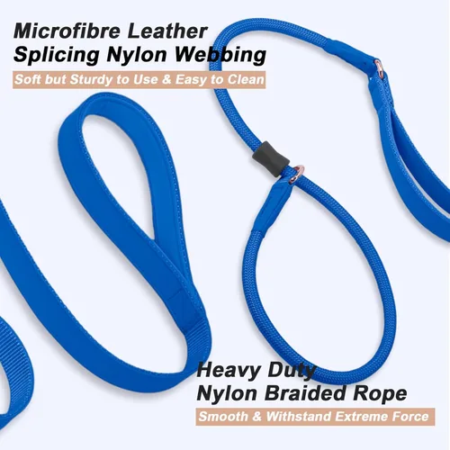 Vista 45 de Correa antideslizante para perro, correa de entrenamiento para perros con doble asa, correa antideslizante de cuero suave y collar, correa de nailon