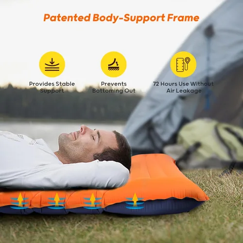 Vista 3 de Colchoneta de dormir para acampar de 4 pulgadas de grosor con correas internas, valor R 4.0 para 4 estaciones, colchón de aire al aire libre