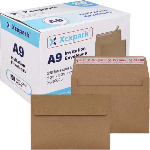 Vista 13 de Xxcxpark 100 unidades de sobres de invitación imprimibles A6 4.75x6.5 pulgadas, sobres autoadhesivos de 120GSM de papel kraft marrón