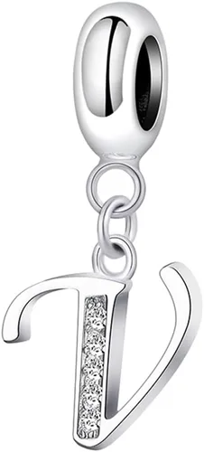 Vista 28 de Abalorio de letra inicial A-Z, dije de cristal del alfabeto, abalorio de aniversario para pulsera Pandora