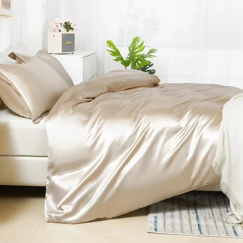 Vista 8 de HOdo Home Funda de edredón de satén, tamaño Queen, 3 piezas, funda de edredón similar a la seda, ultra suave y transpirable, juego de ropa de cama