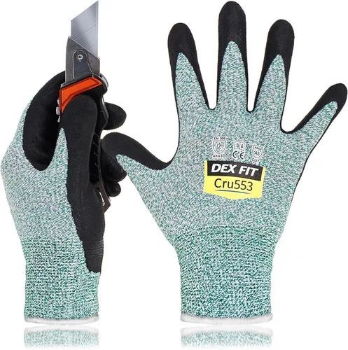 Vista 9 de DEX FIT Guantes resistentes a cortes nivel 5 Cru553, ajuste elástico cómodo 3D, agarre potente, grado profesional, delgados, compatibles