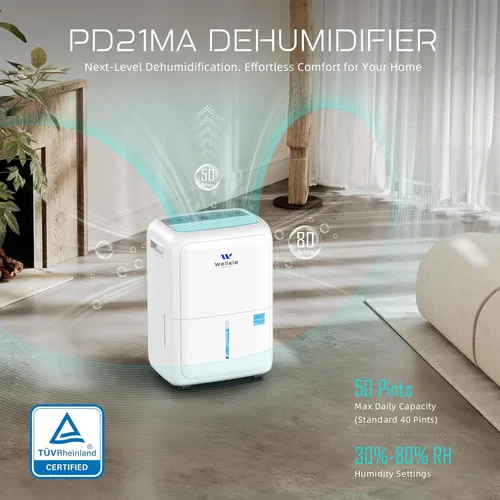 Vista 3 de El deshumidificador Energy Star más eficiente, deshumidificador inteligente Wellsle para sótano y hogar, ajuste de humedad con tanque de agua de 0.4