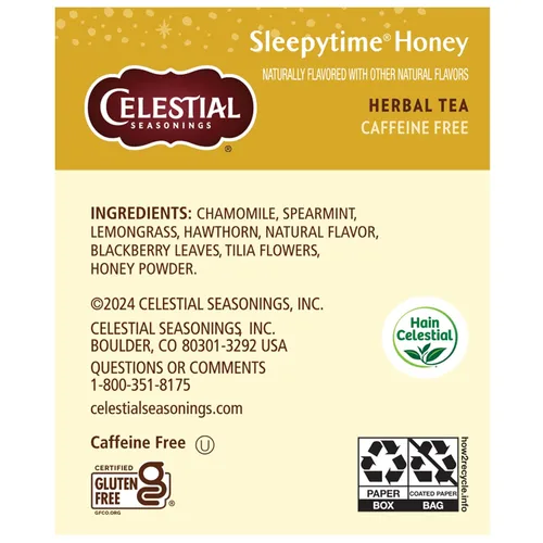 Vista 2 de Celestial Seasonings Sleepytime Té de hierbas, miel, té para dormir sin cafeína, 20 bolsas de té por caja (paquete de 6)