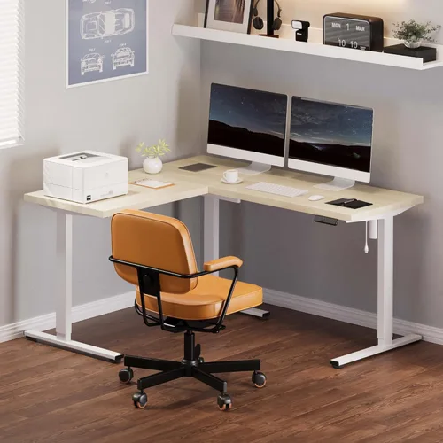Vista 52 de FLEXISPOT Escritorio de esquina profesional con motor dual en forma de L, escritorio eléctrico de pie, escritorio de pie con altura ajustable, mesa