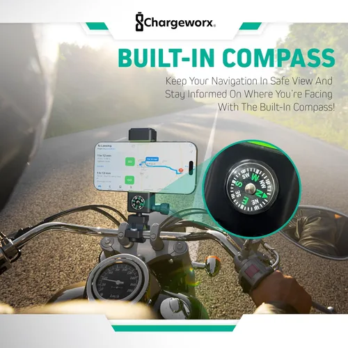 Vista 4 de CHARGEWORX Soporte de teléfono para bicicleta con brújula incorporada Tornillos antirrobo Ángulos totalmente ajustables Soporte de bicicleta