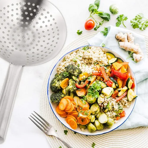 Vista 7 de Cabilock Colador de alambre Skimmer Colador Cuchara 8.7 in Skimmer Spoon Round Deep Freidora Cesta Cuchara de pasta Cuchara ranurada Cucharón