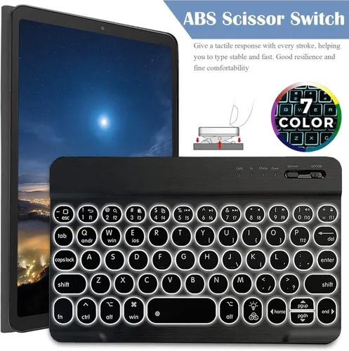 Vista 6 de Funda para teclado Galaxy Tab A 8.0 2019 [retroiluminada, SM-T290, SM-T295], teclado inalámbrico desmontable de 7 colores con funda de soporte de PU