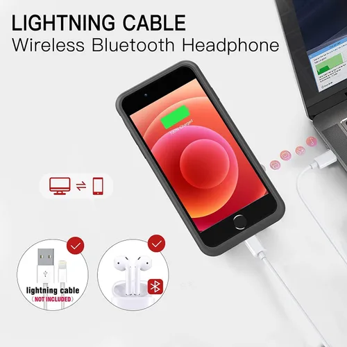 Vista 4 de BOPPS Funda de batería para iPhone 8/7/6s/6/SE (2022/2020), funda de carga ultra delgada y potente de 6000 mAh, protección de 360°, recargable