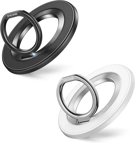 Vista 30 de SYNCWIRE - Soporte magnético con aro para MagSafe, 2 piezas, imán doble, rotación de 360 grados, agarre y soporte para teléfono, aro para dedo