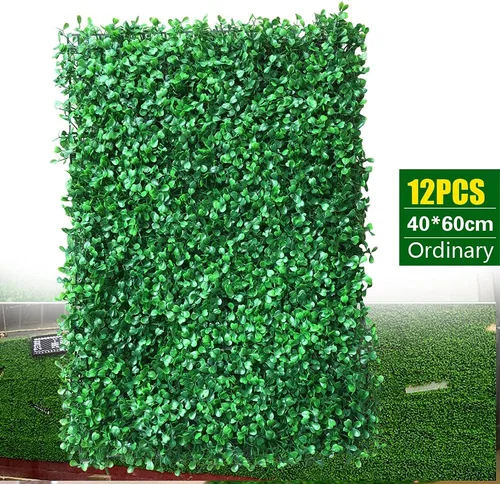 Vista 9 de 12 paneles de pared de plantas artificiales, tapete de boj artificial para pared, telón de fondo de pared de seto artificial, panel de valla