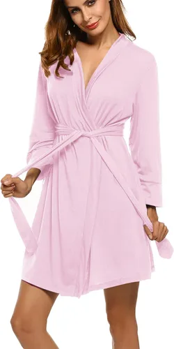 Vista 14 de HOTOUCH - Bata ligera de punto corta para mujer, bata de baño suave con bolsillos, ropa de dormir para damas