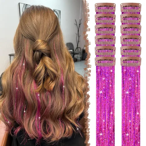 Vista 36 de FESHFEN Extensiones de cabello con clip con estampado de leopardo, 6 unidades, extensiones de cabello sintético largo y liso con clip, extensiones