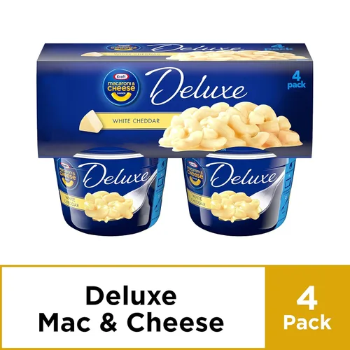 Vista 3 de Kraft Tazas de macarrones y queso cheddar blanco de lujo, fáciles de microondas (paquete de 4 unidades, tazas de 2.39 onzas)