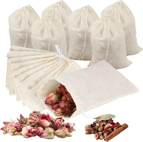 Vista 7 de 10 bolsas de especias, bolsas de té vacías reutilizables, bolsas de colador de muselina, bolsas de sopa para cocinar, bolsas de algodón natural