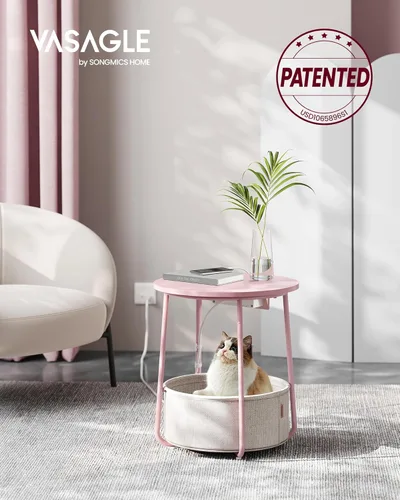 Vista 4 de VASAGLE LILEA Collection - Side Table with Charging Station, Round End Table with Fabric Basket