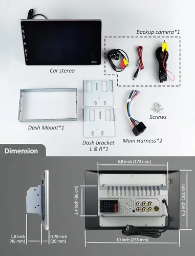 Vista 6 de Estéreo de coche de doble DIN – Radio de coche con pantalla táctil de 10 pulgadas, reproductor multimedia Bluetooth con cámara de respaldo