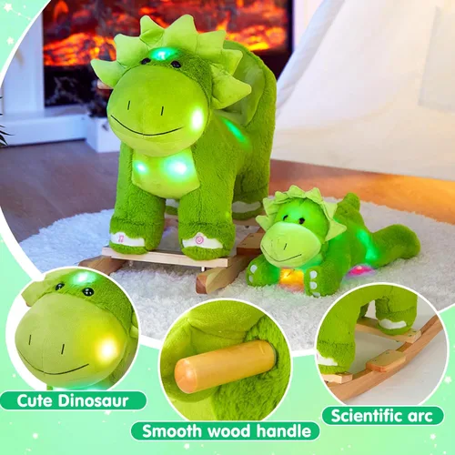 Vista 4 de Glow Guards Caballito de madera con luces y música de dinosaurio con juguete de peluche de dinosaurio que brilla y canta, juego de 2 con silla