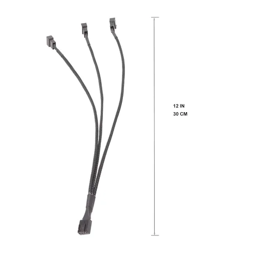 Vista 2 de Cable divisor de ventilador PWM de 3 vías y 4 pines, cable de extensión de ventilador de PC de 12 pulgadas, cable de extensión de ventilador CA PWM