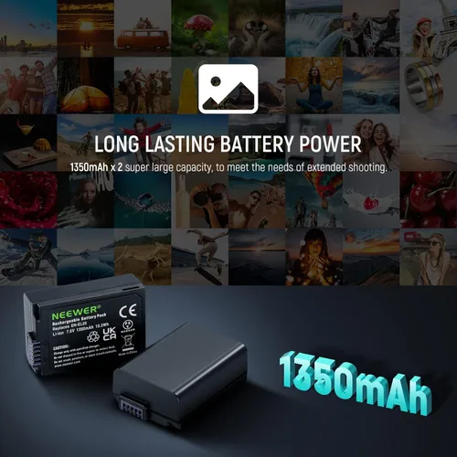 Vista 2 de NEEWER Replacement Battery and Charger Set for EN-EL25, 2 Pack 1350mah Batteries and Dual Channel Type C USB Charger, Compatible with Nikon Z30 Z50