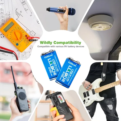 Vista 5 de Baterías recargables de litio de 9 V de 4100 mWh con cable de carga 4 en 1 – 6F22 baterías de 9 voltios, paquete de 4, más de 500 ciclos
