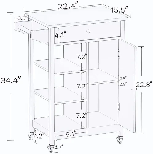 Vista 104 de LUMISOL Carrito de isla de cocina con ruedas de bloqueo con 2 cajones y 4 gabinetes, isla de cocina rodante con estantes ajustables, mesa de madera
