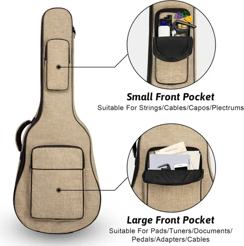 Vista 5 de LETSROCK Bolsa de guitarra acústica de 39, 40, 41 pulgadas, con acolchado impermeable de 0.5 pulgadas de grosor, correa de hombro ajustable, funda