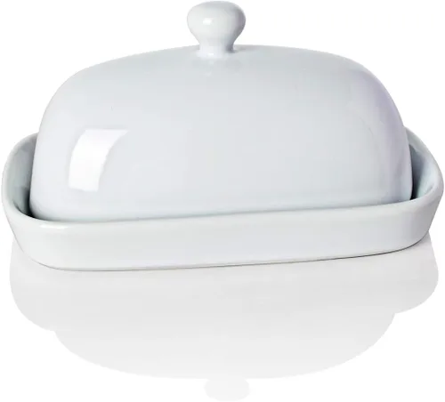 Vista 12 de Sweejar - Mantequillera de cerámica con tapa para encimera, mantequera de porcelana con asa de perilla, recipiente de mantequilla para mantequilla