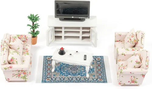 Vista 6 de SAMCAMI Muebles de casa de muñecas en miniatura a escala 1 y 12 – Juego de muebles de casa de muñecas de madera para sala de muñecas – Muebles