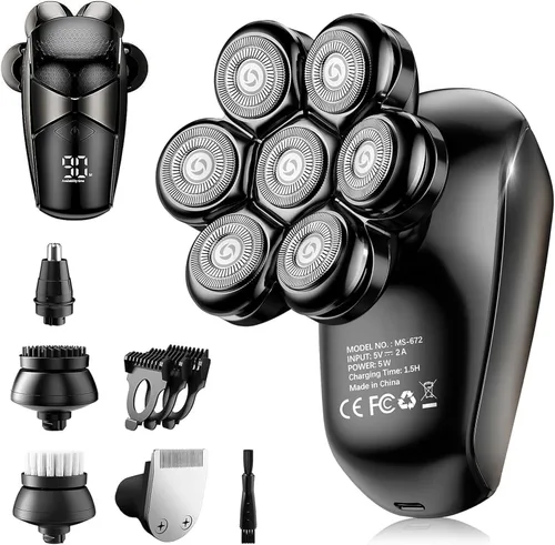 Vista 13 de Head Shavers for Bald Men: 5-in-1 Electric Razor - IPX7 Waterproof Shaving Grooming Kit for Balder - Turbo Speed & Precision Blades (Little Gold)