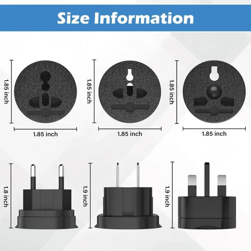 Vista 3 de EFISH Convertidores de corriente de viaje 3 en 1, adaptador de enchufe internacional, adaptador de corriente universal mundial, adaptador de enchufe