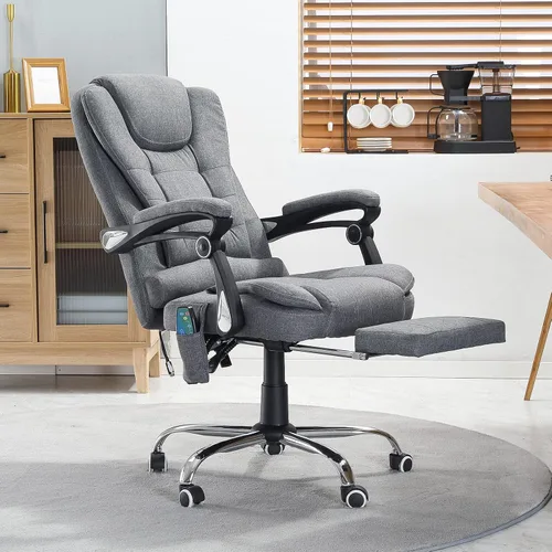 Vista 2 de YODOLLA Silla de oficina ergonómica reclinable con 7 puntos de masaje y función de calor, silla ejecutiva de tela para el hogar con reposapiés
